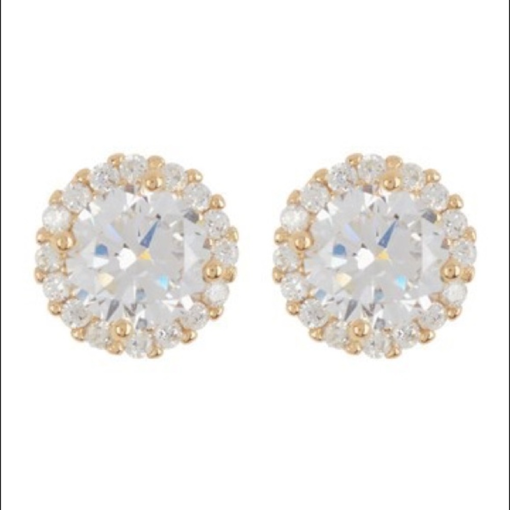 ADORNIA 14K Gold Swarovski Halo Stud Earrings